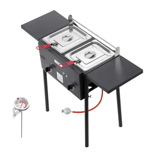 【toolupgrade】VEVOR 8QTx2 Outdoor Propane Deep Fryer Commercial Free Standing Cooker Two Tank,home essentials