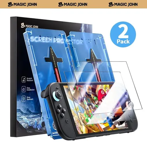 NEW - MAGIC JOHN Auto-Alignment OneTouch for Nintendo Switch 2/Switch OLED Screen Protector 7.9'' 2025 Tempered Glass, Accessories, 30 seconds Installation, Bubble Free, Anti-Scratch, Touch Sensitive, Ultra-Clear,back to school,back to school haul,sohochi