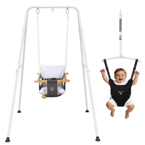 2-in-1 Baby Jumper & Swing with Foldable Stable Stand, Toddler Swing Seat, Soft Infant Bouncer, Baby Items for Indoor & Outdoor Use #tiktokshopbacktoschool