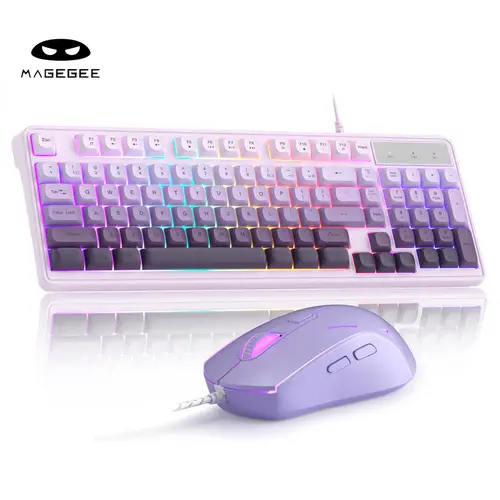 MageGee GK980 Creamy Keyboard and Mouse Combo, It Feels Purple And White Keyboard，Wired RGB Backlit Keyboard and Pink Gaming Mouse Combo,PC Keyboard and Adjustable Sensitivity Mouse for PC/loptop/MAC