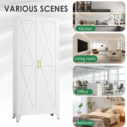 GEITIN 71" H Rectangular Heavy Duty Cold Rolled Steel Kitchen Pantry Storage Cabinet, Freestanding Cupboard with 2 Doors, 4 Adjustable Shelves, Anti-Tip Base & Easy Assembly for Kitchen, Bathroom