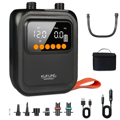 Portable Smart Electric SUP Paddle Board Pump 20PSI Intelligent Dual Stage Inflation Deflation, Auto-Off and Rechargeable for Stand UP Paddle Boards, Kayaks, Tents