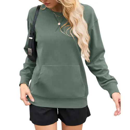 AUSELILY Women's X Crewneck Hoodless Sweatshirt With Kangaroo Pocket  Fleece Longsleeve Casual Style Shirt  Lightweight Pullover
