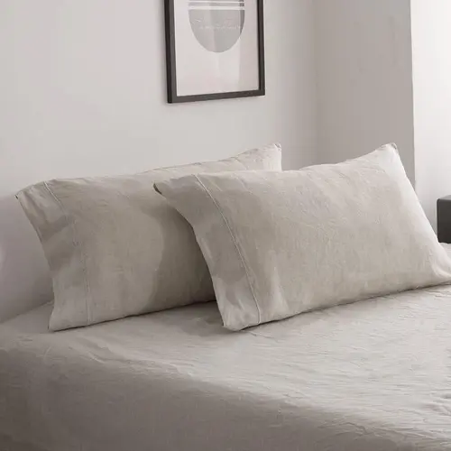 Simple&Opulence 2-Pack 100% French Flax Pillowcases - Washed Solid Color 1-Side Embroidery, Soft Durable Breathable Cooling Luxe Casual Luxury Bedding Linens - 2 Sizes Bedroom Decor Gift Option