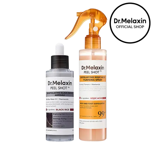 [Dr.Melaxin Official] Body & Face Peel Shot Duo - Glow Rice Peeling Ampoule Gentle Exfoliant Korean Radiant Skin Care Pure Kojic Acid & Turmeric