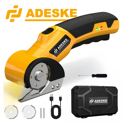 ADESKE 4V Brushless Motor Cordless Electric Scissors - Heavy Duty Sewing Tool with Safety Lock, LED Blade Guidance, 2000mAh Battery, 45Min Runtime, 50N Cutting Force, 6mm Cuts for DIY Home, Sewing Projects (Cardboard Compatible),toolupgrade