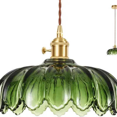 Glass Pendant Light Vintage Light Fixtures (No Bulb Included) Glass Pendant Lights Kitchen Island, Gold Pendant Light, Modern Chandelier Pendant Shade Green Light Fixture for Bedroom Hotel Dining Room, Vintage Home Decor, Modern Vintage