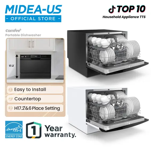 COMFEE’ Portable Mini Dishwasher, Energy Star, Countertop, 6 Place Settings, 8 Washing Programs, Speed, Baby-Care, ECO& Glass, Durable Multifunction for Dorm, RV& Apartment, White, Spring Glow Up, Gift, New Arrivals