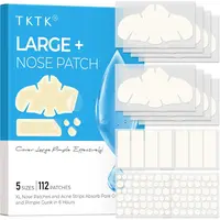 TKTK Hydrocolloid Nose Patches, XL Nose Pore Strips 91 x 48 mm, Large Hydrocolloid Acne Pimple Patches for Face, Cover Zit Blemishes & Absorb Oil (Nose Contoured, Strip, Dots 5 Sizes 112 Count)  #sohochic