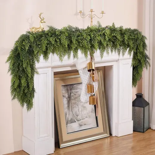 LVZHIYUAN 2-Pack 6FT Real-Touch Artificial Cedar Garlands - Realistic Irregular Greenery with Natural Look for Holiday Wall Hanging, Indoor/Outdoor Decor,sohochic
