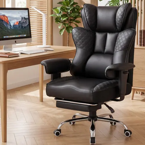 Durable Ergonomic Gamer King-Sized PU Leather Classic Gaming Recliner Chair - 400lb Capacity, 150° Recline, Foldable Adjustable Footrest & Height, Armrest, Wide Embossed Throne Design, Spring Support, Fire Safety Label, Man Cave Indoor Furniture