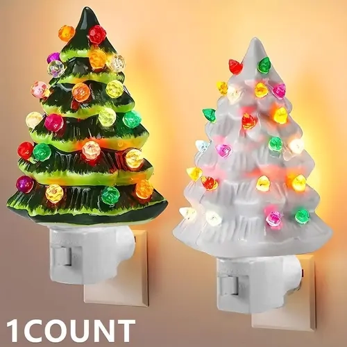 Christmas Tree Night Light, Resin Decoration Lamp with Colorful Bulbs, 360 Degree Rotating Plug, Switch Included, Home Bathroom Bedroom Decor, Indoor Decorative Light, Nightlight For Bedroom, Home Lighting