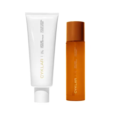 The Glowing Body Duo – Includes Lactic Acid Foaming Body Polish and Vanilla Verve Vitamin C Body Oil
