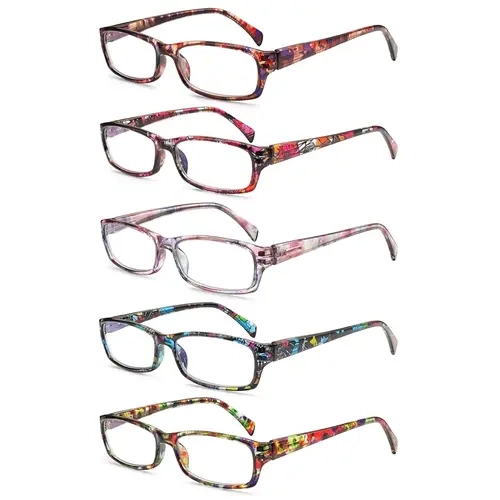 DEAAOK 5 Pack Reading Glasses for Women Fashion Readers for Women Men Spring Hinge Eye Glasses, Blue Light Reading Glasses