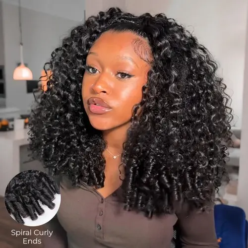ISEE Burmese Curly Wear Go Half Wig Glueless Human Hair Wig - InvisiFit Strap Flip Over Wig with Drawstring Cap Invisible Hairline, Beginner-Friendly, Seamless Blend, Summer Hairstyles#SoHoChic #TikTokShopBackToSchool