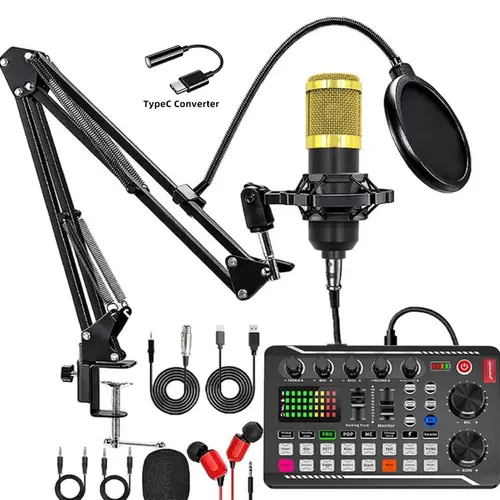 Safring Podcast usb rechargeable Microphone Bundle, BM 800 Condenser Mic with Live Sound Card Kit, Podcast Equipment Bundle with Voice Changer and Mixer Functions for PC Smartphone Studio Recording & Broadcasting Podcasting #Summervibes