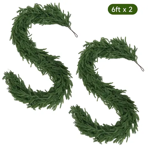 Synthetic Norfolk Pine Garlands - 2/4 Pcs 6 Ft Nature-Infused Real Touch Greenery, Holiday Home Decor Items for Table, Mantle, Wall Hanging, Indoor/Outdoor Christmas Decor (2, 6 Ft),sohochic