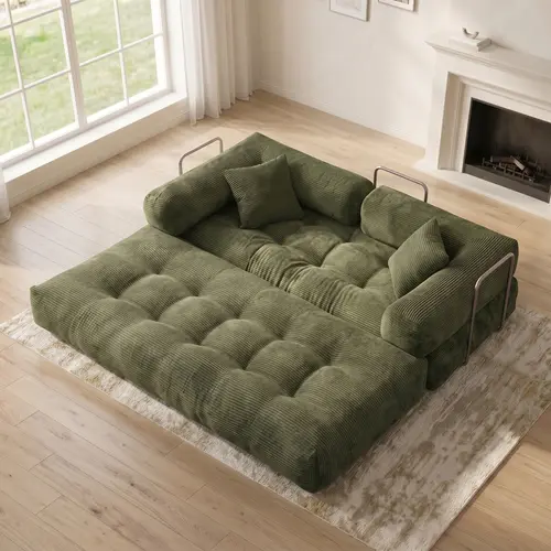 78.7'' Floor Sofa Bed, high quality sponge cushion comfortable corduroy convertible cloud sofa, multifunctional floor sofa bed, futon sofa suitable for living room, bedroom, study, apartment, rental room