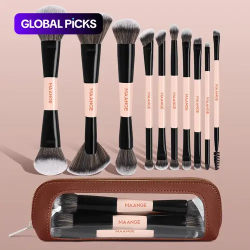 MAANGE 10pcs Makeup Brush Set with Cosmetic Bag, Multifunctional Face Makeup Brushes for Foundation, Powder, Concealer and Eyeshadow, Makeup Accessories #GLOBAL PICKS