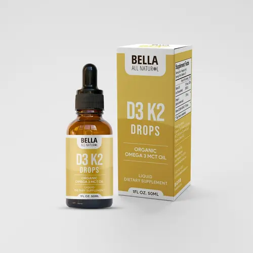 Bella All Natural D3 K2 Drops Organic Omega 3 MCT Oil 50ml Supplement for Daily Health Needs
