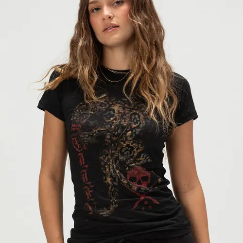 SULLEN Skull Leopard Womens Baby Tee