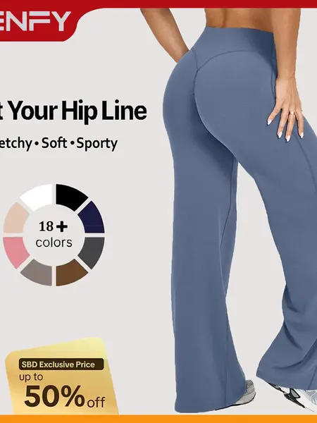 DENFY SoftMotion Straight Leg Wide Leg Pants Bottoms 31" Inseam Fitness Gymwear Women Workout Leggings Gym Sportswear Outdoor Sports Yoga Pants Sav Wide Leg Pants