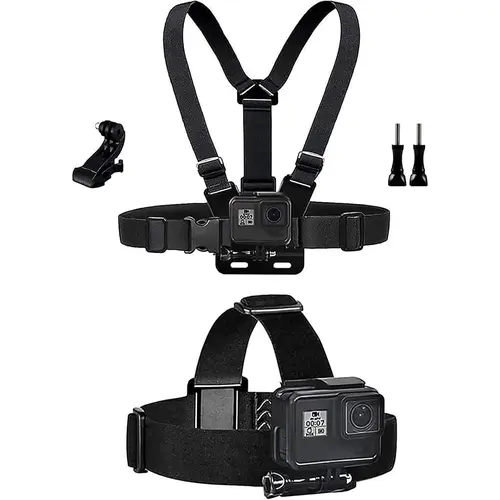 Adjustable Elastic Camera Mount Selfie Accessories Harness - Chest & Head Strap Compatible with GoPro Hero 13/12/11/10/9/8/7, AKASO EK7000 Pro/V50 Elite, DJI Osmo, WOLFANG, Apexcam, Jadfezy Waterproof Action Cameras, Adjustable Harness