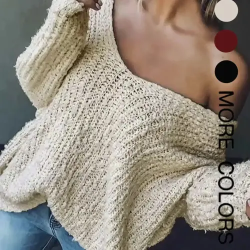 Women's Off-Shoulder Washed Pullover Sweater, Fall Winter Casual Loose-Fit Knitted Top, Soft Comfortable Elegant Slimming Knitting Design, Knitwear, Womenswear, Knit Sweater Tops