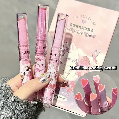 3pcs Solid Lip Balm Set, Lip Moisturizer Gloss, Garden Rabbit Design, Moisturizing & Hydrating, Perfect Gift for Girlfriend, Ideal for Parties & Dates, Smooth