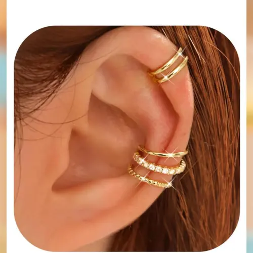 LOLIAS Women's 4-Pair Gold Plated Non-Piercing Ear Cuff Earrings, Adjustable Clip-On Cartilage Huggie Hoops, Hypoallergenic Luxury Jewelry, Stylish Fake Piercing Accessories, Ideal Gifts for Women, Clip On Earrings,sohochic