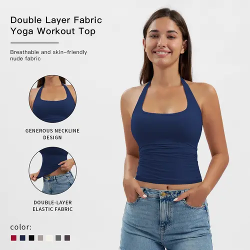 MFVIM Female Halter Neck Long Padded Sports Bra - Yoga Clothes, Workout Bras, Cloud Feeling Built-in Padding Crop Top Vest for Summer Athletic Yoga, Gym Wear,summerwins,back to school,back to school haul