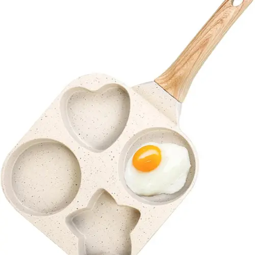 4 Holes Non-stick Egg Frying Pan, Multi-Functional Handled Skillet,Cooking Accessories,Wooden Handle Medical Stone Omelet Non-stick Cookware frying pan,Durable Small Breakfast Frying Pan, Easy-to-Clean Kitchen Cookware, Kitchen Gadgets Must Have