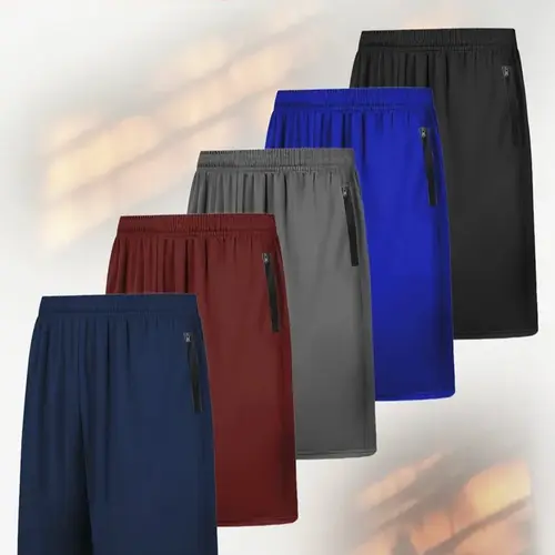 5-Pack Men's Solid Sports Shorts, Breathable Quick-Dry Drawstring Activewear with Pockets for Gym, Running & Workout Training, Breathable Fitness Shorts, Drawstring Active Shorts