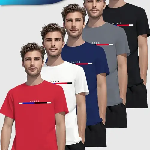5 pieces of men's fashion letter pattern T-shirts, classic short-sleeved round-neck T-shirts, suitable for summer casual outings, sports and training. Outdoorfun ,Top Streetwear