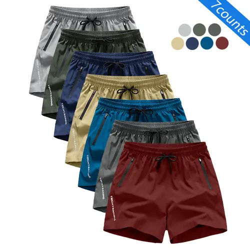 Men's 7-Pack Casual Sport Shorts - Anti-Wrinkle Polyester Blend, Loose Fit, Drawstring Waist, Solid Color, Minimalist Design, Smooth Texture - Mens Clothing, Bulk Fashion Men's Shorts, Workout Clothes, Gymclothes, Clothing for Gym, Outdoor Activities