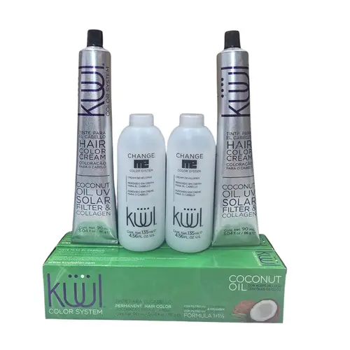 Kuul Hair Color Kit - Salon-Grade Beauty Products Set with 2 Pigment Dyes, 2 Developers, Brush, Coconut Protective Oil, UV Protection, Deep Hydration, Nourish and Restore Dry Hair, Boost Softness, Radiant Finish