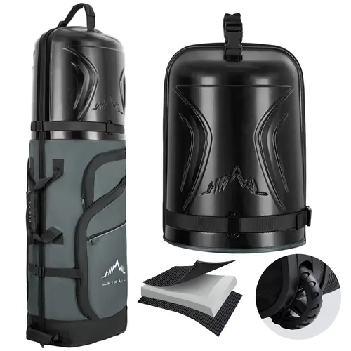UNIHIMAL Golf Travel Bag for Adults - Semi-Hard Shell with PC Hard Top, 1680D Heavy-Duty Oxford Fabric, Foldable Full-Size Space-Saving Portable Shock-Resistant, Smooth Transport Wheels for Airline Travel & Golf Accessories, Reflective Ribs, Secure Straps