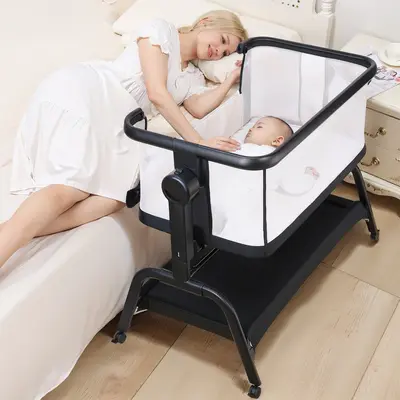 #sohochic MOREFEEL 3-in-1 Bedside Crib and Baby Bassinet, Unisex Foldable Portable Sleeper for Infants with Adjustable Height, Wheels, and Mesh Walls, Convertible Crib, Safe Sleep Bed, Crib For Infant