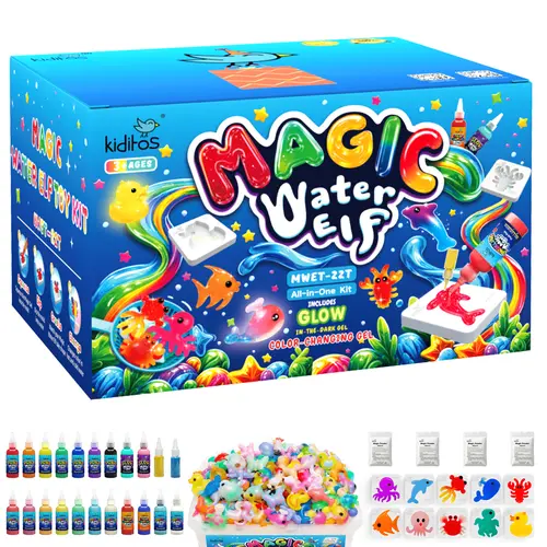 Kiditos Magic Water Elf Toy Kit - 20 Multi-Type Magic Gels, 10 Molds, DIY Squishies Sensory Water Gel Pets, Summer STEM Scientific Play Crafts for Kids, Birthday Gifts & Party Favors (Model 22T, Sea Creatures Themed)