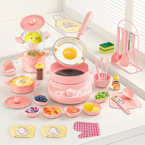 【ChristmasGifts】4-Color Kids Real Mini Cooking Set (Ages 8-12) - Safe Montessori Kitchen Toy with Knife & Dishes | Back to School & Soho Chic Gift for Girls & Boys,sohochic