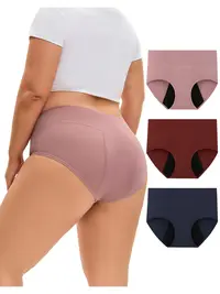 INNERSY Women's Plus Size Mid-Waisted Bamboo Viscose Spandex Fabric Period Panties - Reusable, Waterproof, Breathable, Heavy Flow, 3-Pack, Water Proof, Comfortable Womenswear Elastic, Period Underwear