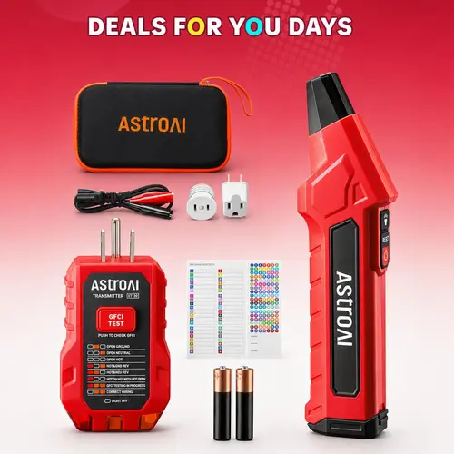 AstroAI Portable Digital Car Circuit Tester Tool Kit - Integrated GFCI Checker, Handle, Auto Shutdown, 4 Adapters, Light Socket Plug, Outlet Test Function, Audio-Visual Quick Indicators for Home/Workshop, Power Circuit Tester,toolupgrade
