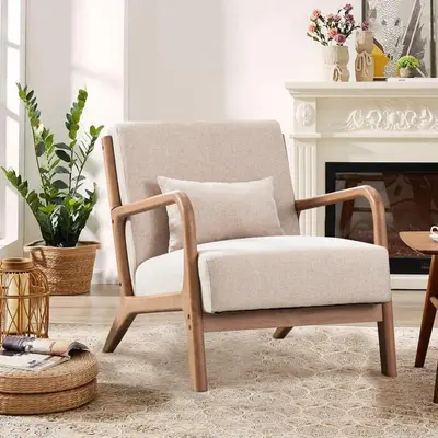 [DealsForYouDays] Hertford Modern Accent Chair, Comfy Fabric Living Room Chairs with Solid Wood Frame, Lounge Reading Armchair, Easy Assembly