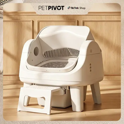 PetPivot AutoScooper 12 Lite Open-Top Automatic Litter Box - Self-Cleaning Cat Litter Tray with Easy Access Step, Triple Safety Protection, No App Required, 28lb Capacity, 32db Quiet Run, Low-Maintenance Cleaning, SohoChic