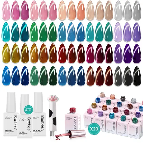 [Exclusive to TTS]Beetles Gel Nail Polish Set 20 Colors 8ML Nude Pink Green Blue Red Cat Eye Uv Gel Polish with Base Top Coat, All Season Manicure Tools for Beginners Nail Art Home Gift for Women#Summervibes, Gel Manicure, Durable
