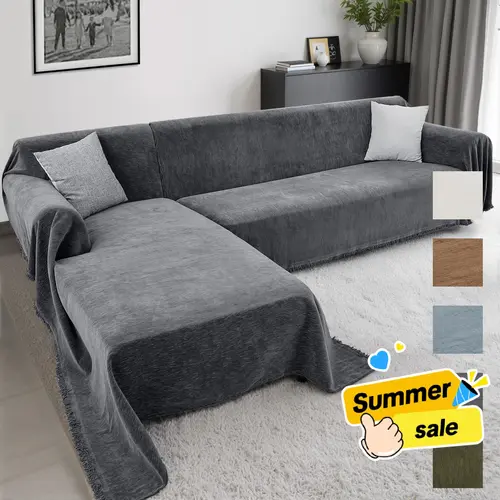 Inovaday Chenille Sofa Cover - 2-Piece Removable Washable L-Shaped Sectional Couch Covers, Soft Furniture Protector, Pet-Friendly Sofa Couch Protector for Back to School Use,sohochic