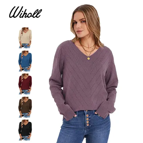 WIHOLL Women's Minimalist Nylon Elegant Crochet Oversized V-Neck Knitwear - Thin, Lightweight, Breathable, Flattering Silhouette, Holiday Tops for Office, Casual Wear | Women's Clothes,sohochic
