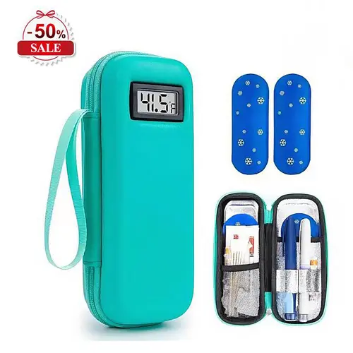 Insulin Cooler Travel Case with Temperature Display - Insulated Portable Cooler Bag, 2 TSA Approved Ice Packs for Daily Use and Trips (Diabetic-Friendly)