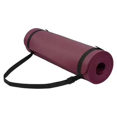 Fitvids 1/2" Thick High Density Exercise Yoga Mat, Carrying Strap, Deep Wine