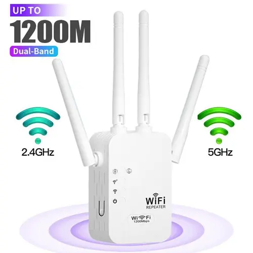 WiFi Range Extender 2026, 6-Antenna 1200Mbps Dual Band (2.4GHz) Device with Easy Setup, Ethernet Port, 10,000 Sq. Ft Wide Coverage, Advanced Security Protection, Ideal for Home Studios, Remote Workspaces